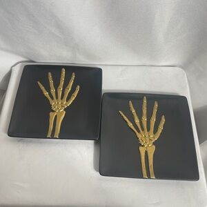 World Market Black Skeleton Hand Plates Set of 2 Gold Bone Design